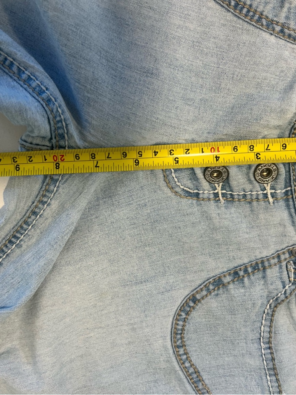 Vintage Y2K Angels Light Wash Button Fly Distressed Flared Jeans - Size 11 - Picture 7 of 12